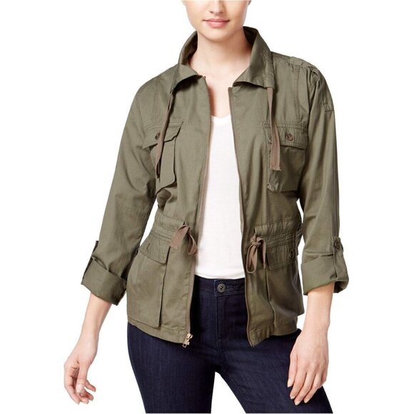 Bar III Dusty Olive Utility Field Jacket 100% Cotton Zip Front Sz Small - Picture 1 of 6